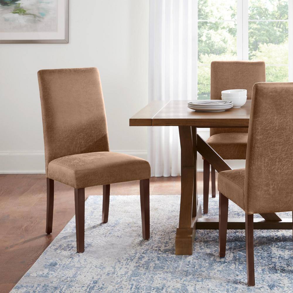 StyleWell Groston Camel Brown Upholstered Parsons Dining Chairs with Chocolate Wood Legs (Set of 2) 65-4