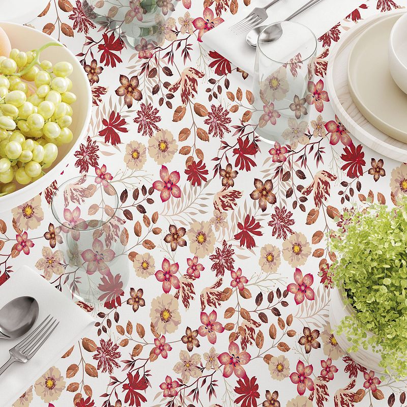 Square Tablecloth， 100% Cotton， 60x60， Burgundy Fall Floral