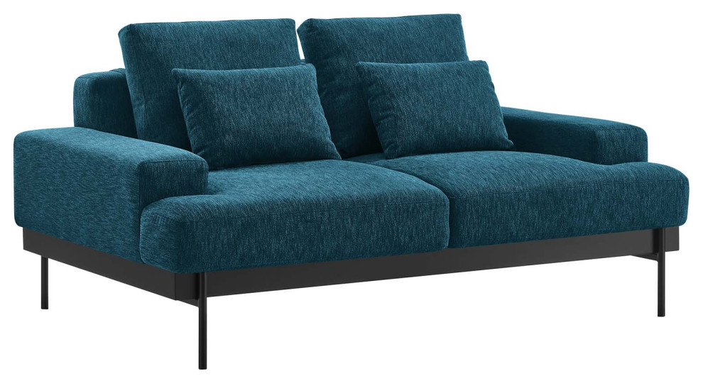 Proximity Upholstered Fabric Loveseat  Azure   Midcentury   Loveseats   by Homesquare  Houzz