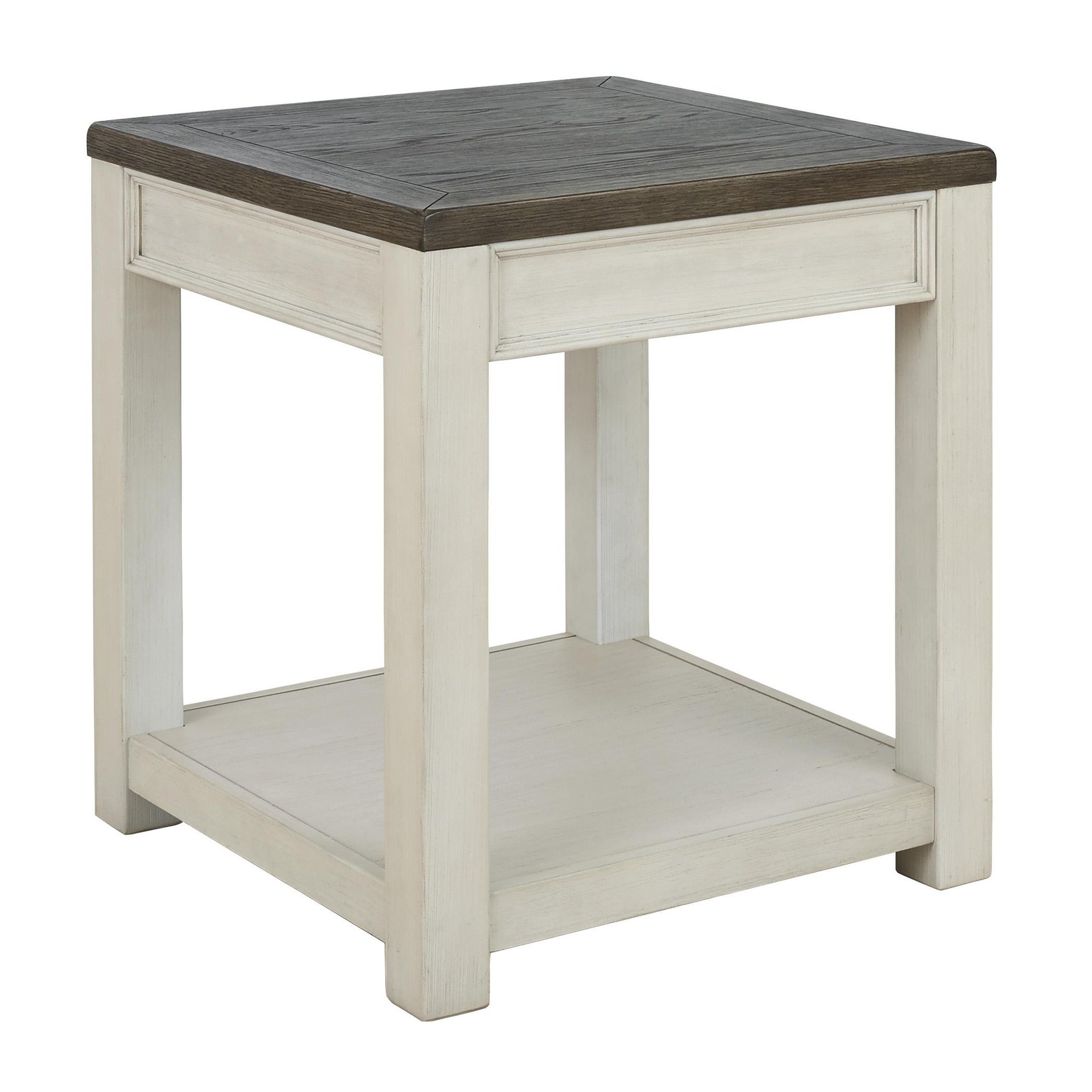 Square Wooden Frame End Table with Open Shelf， White and Brown