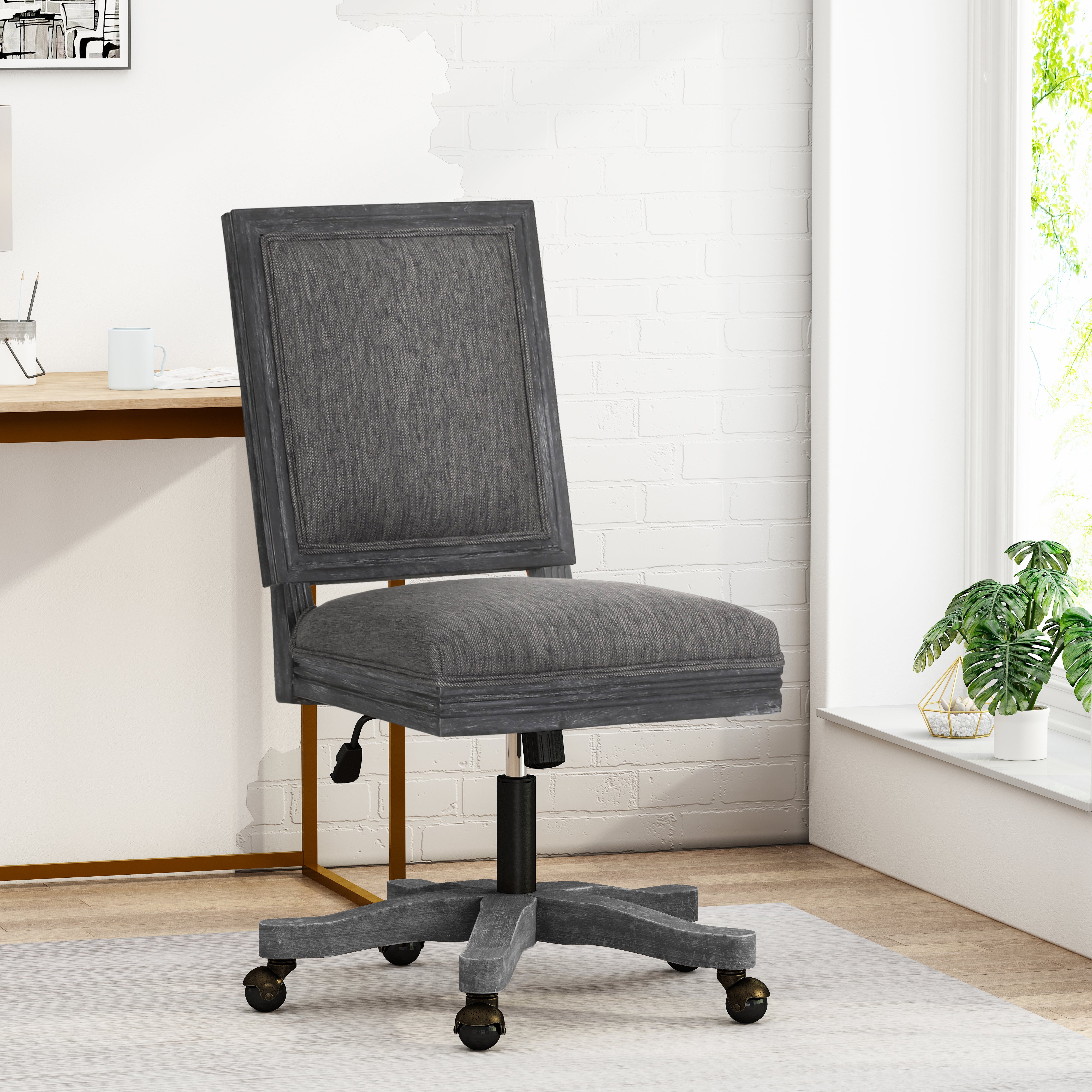 McGillen Rustic Upholstered Swivel Office Chair