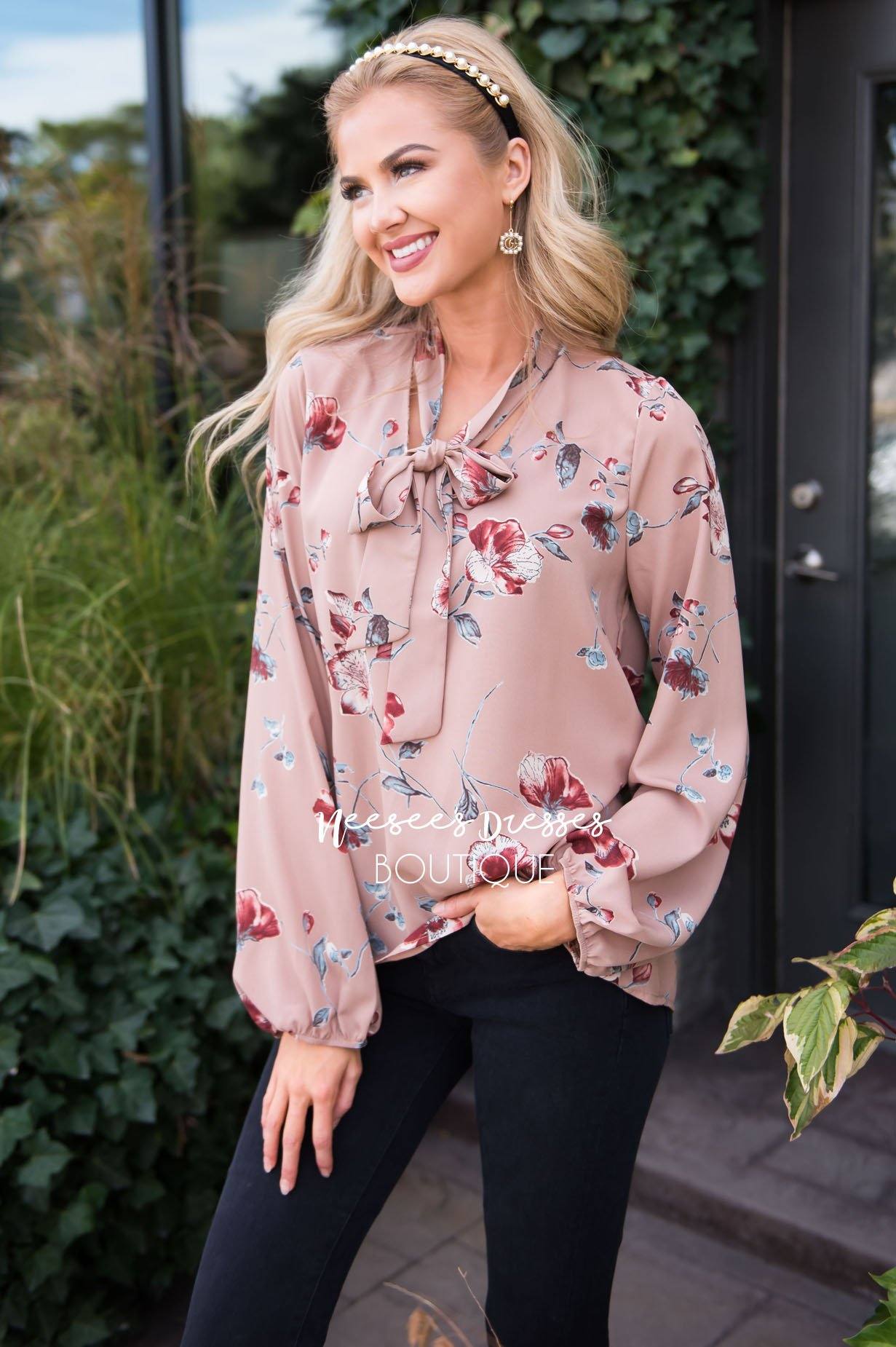 Falling for Floral Neck Tie Blouse