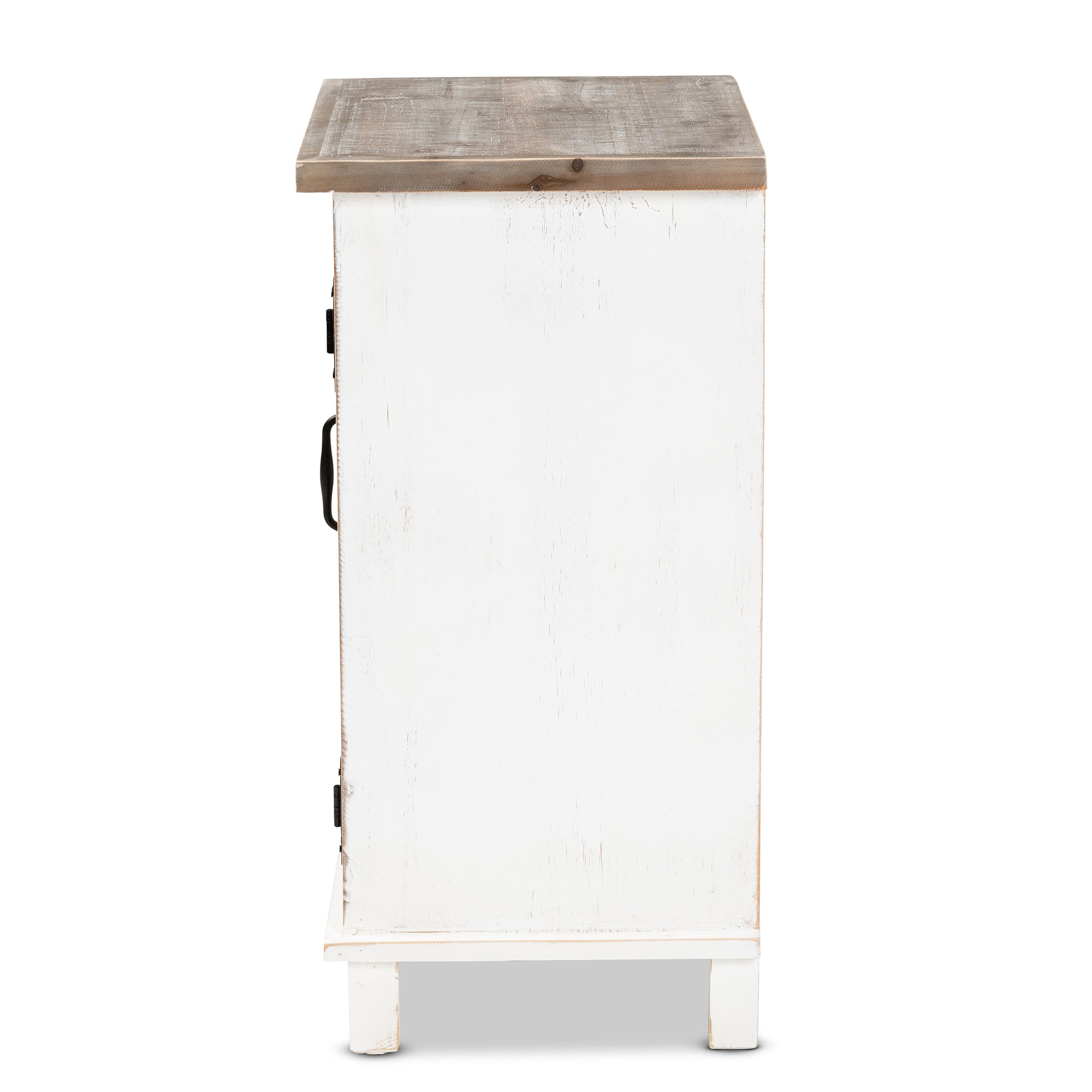 Baxton Studio Faron Classic and Traditional Farmhouse Two-Tone Distressed White and Oak Brown Finished Wood 1-Door Nightstand