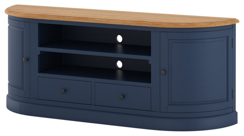 Grinnell Solid Wood Two Tone Curved Blue Media Stand With Storage   Transitional   Entertainment Centers And Tv Stands   by Sierra Living Concepts Inc  Houzz