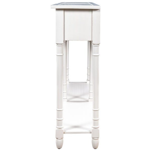 Classic Accent Console Table with 2 Storage Drawers， Bottom Shelf， Elegant Tapered Legs and Round Knobs Deco， Ivory