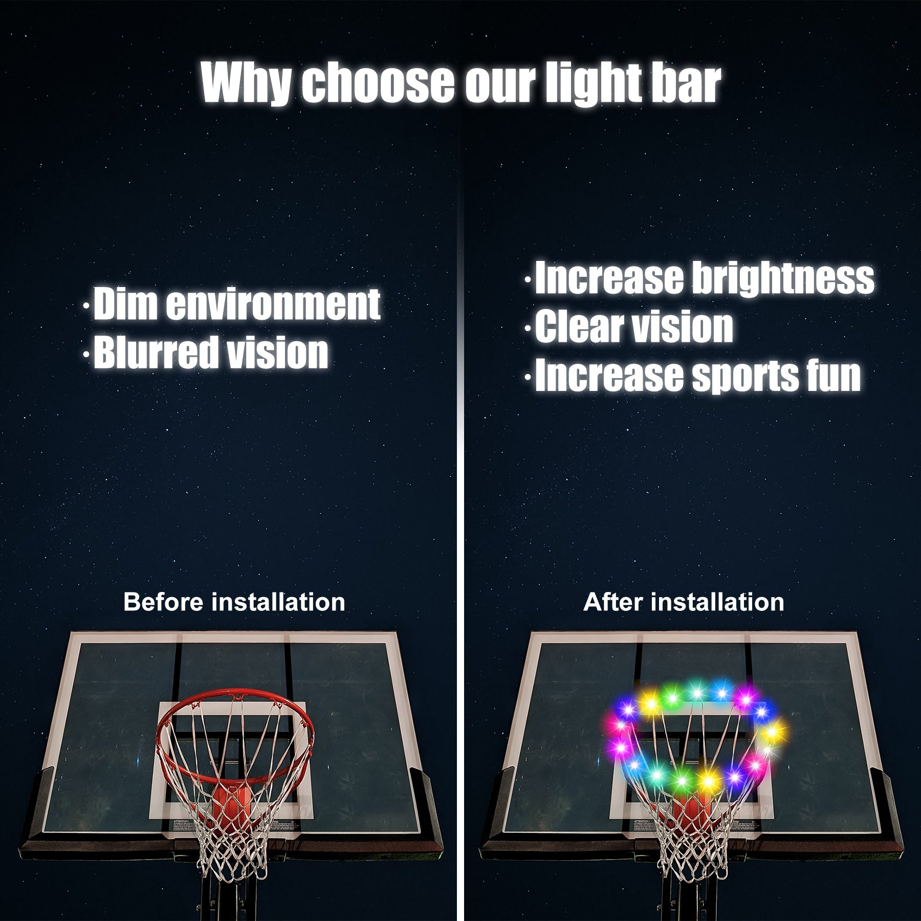 Qnbes LED Basketball Hoop Light， Remote Control Light Up Basketball Rim Light Waterproof Basketball Hoop 17 Color Gift for Kids Adults