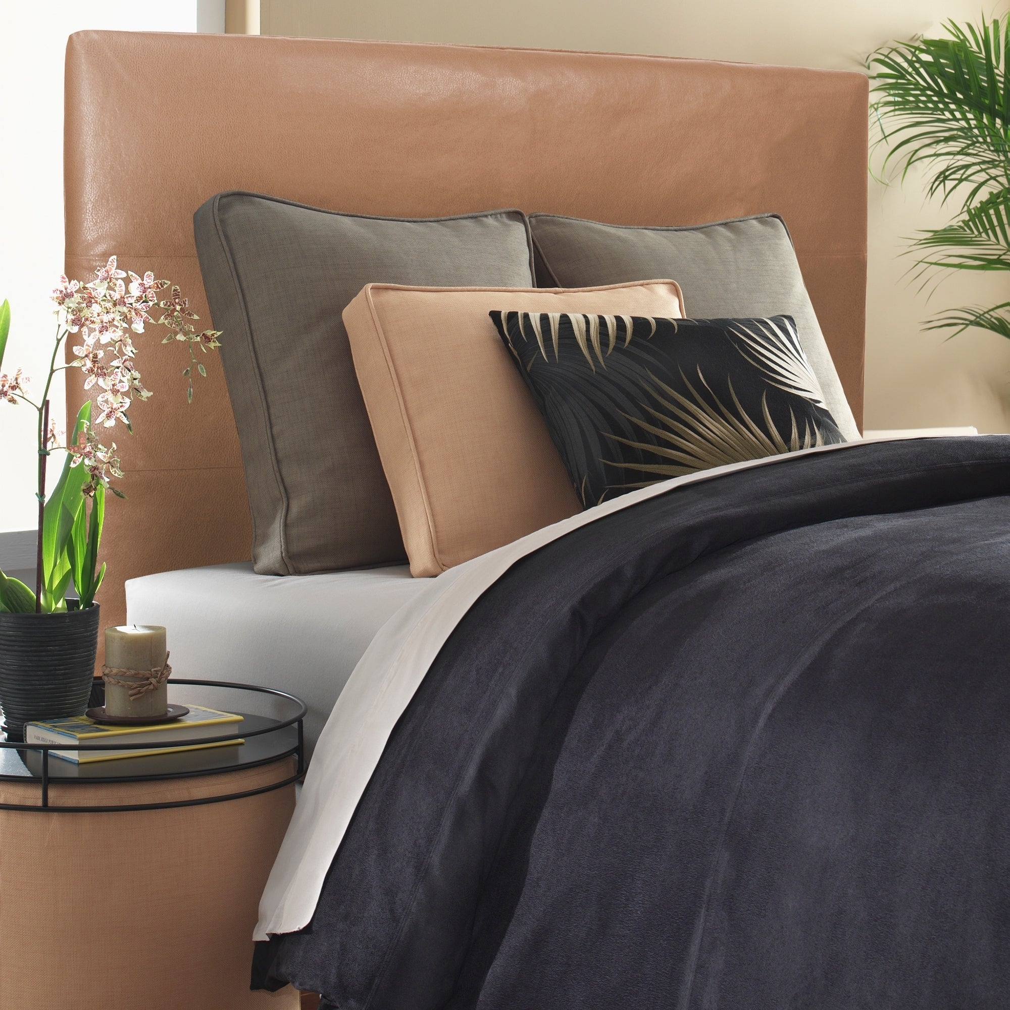 Slip-covered Full/ Queen Bronze Faux Leather Headboard - - 6753198