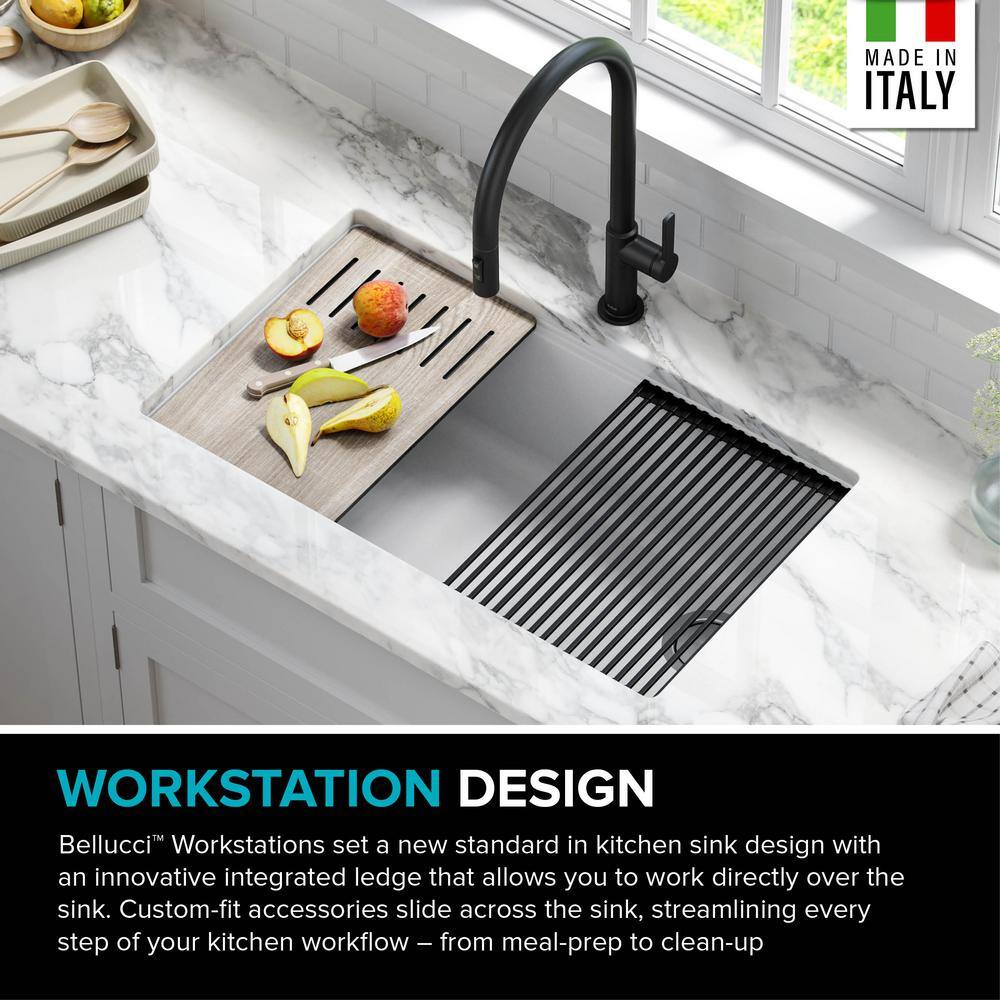 KRAUS Bellucci White Granite Composite 32 in. Single Bowl Undermount Workstation Kitchen Sink with Accessories KGUW1-33WH