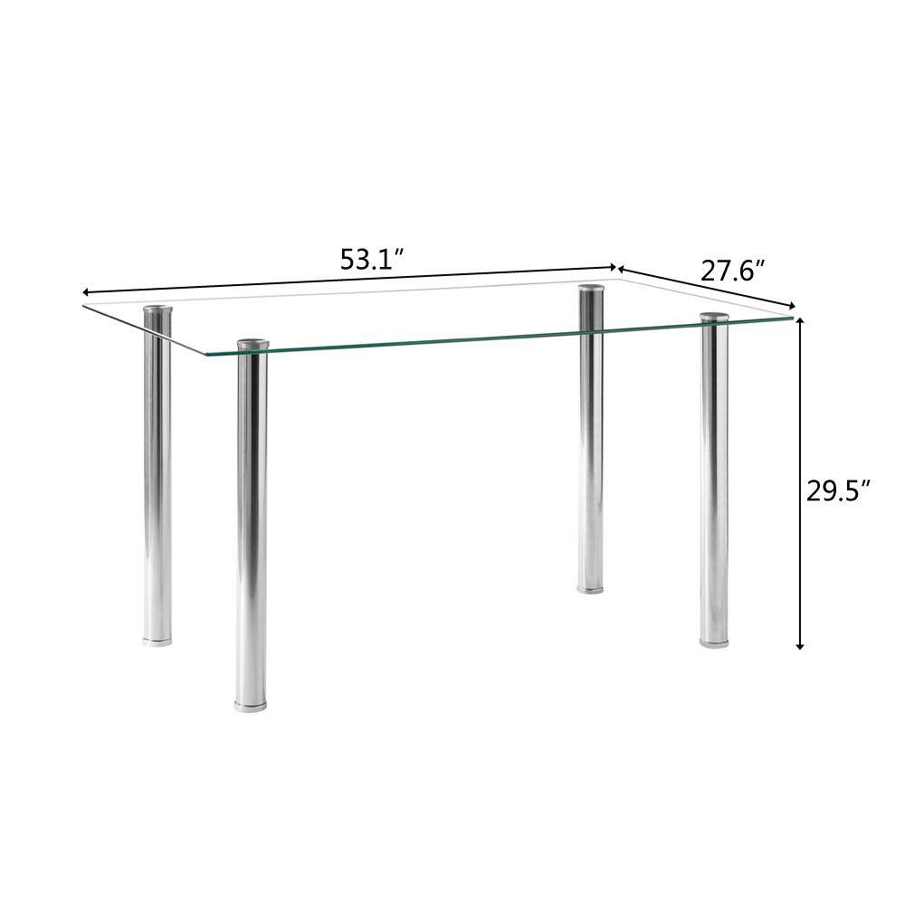 Winado 53 in. Rectangle Silver Glass Top Dining Table (Seats 6) 303868581712