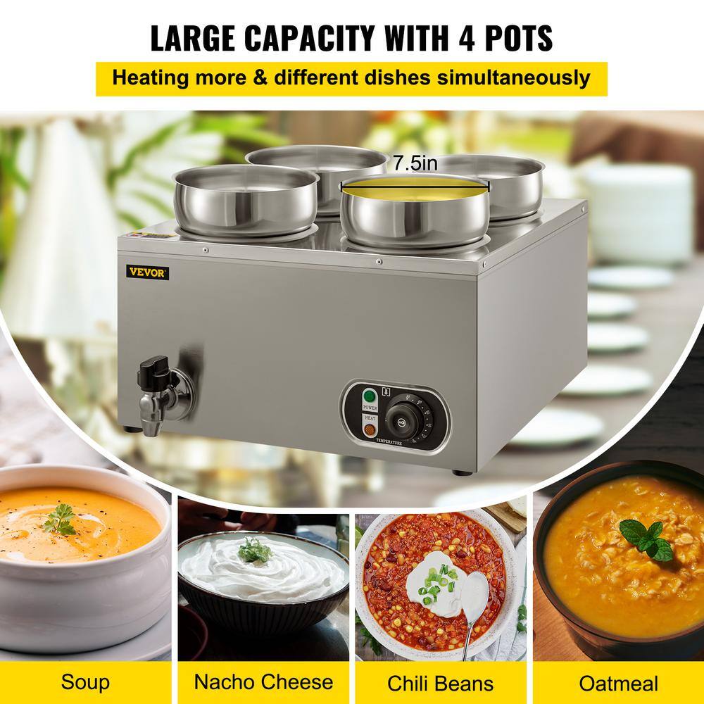 VEVOR Commercial Food Warmer 16.8 qt. Capacity Electric Soup Warmer Adjustable Temp Stainless Steel Bain Marie Food Warmer TT4G4LBWTT0000001V1