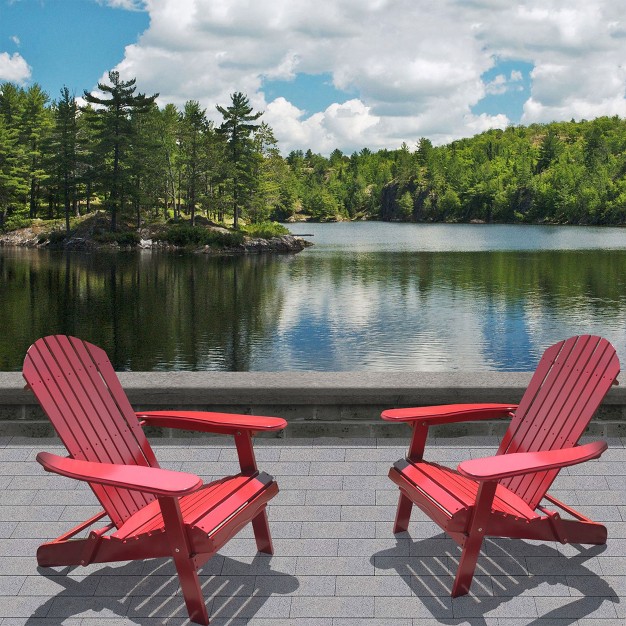 Northbeam Outdoor Lawn Garden Portable Foldable Wooden Adirondack Accent Chair Deck Porch And Patio Seating With 250 Pound Capacity Red