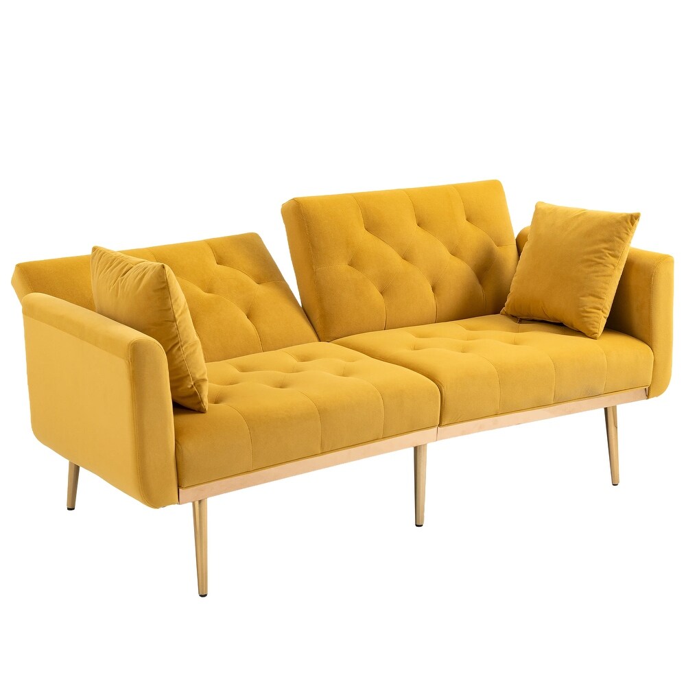 2 in 1 Folding Loveseat Sleeper Mustard Velvet Recliner Sofa Bed