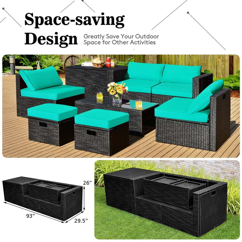 8 Pcs Rattan Wicker Outdoor Patio Furniture Sectional Sofa Set with Storage Box & Waterproof Cover