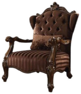 Acme Versailles Chair With 1 Pillows  Brown Velvet  ampCherry Oak 52082   Traditional   Armchairs And Accent Chairs   by GwG Outlet  Houzz