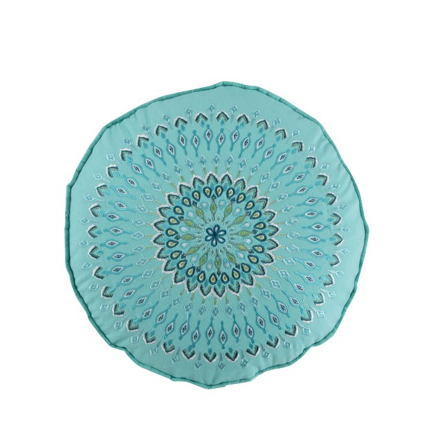 Mirage Teal Embroidered Round Pillow Levtex Home