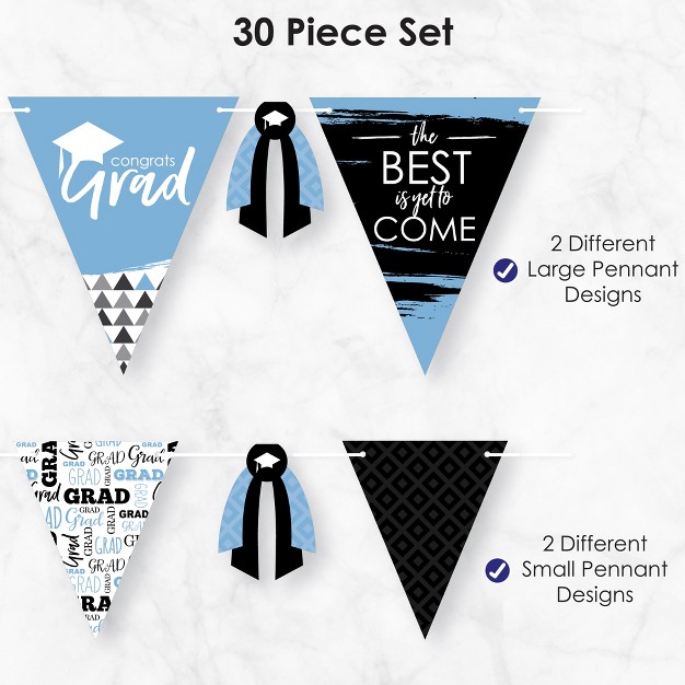 Big Dot Of Happiness 30 Piece Light Blue Graduation Party Pennant Triangle Banner