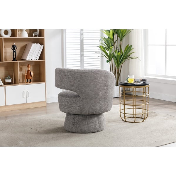 360 Degree Swivel Barrel Accent Chair， Unique Design Chenille Chair， Lazy Single Sofa for Living Room