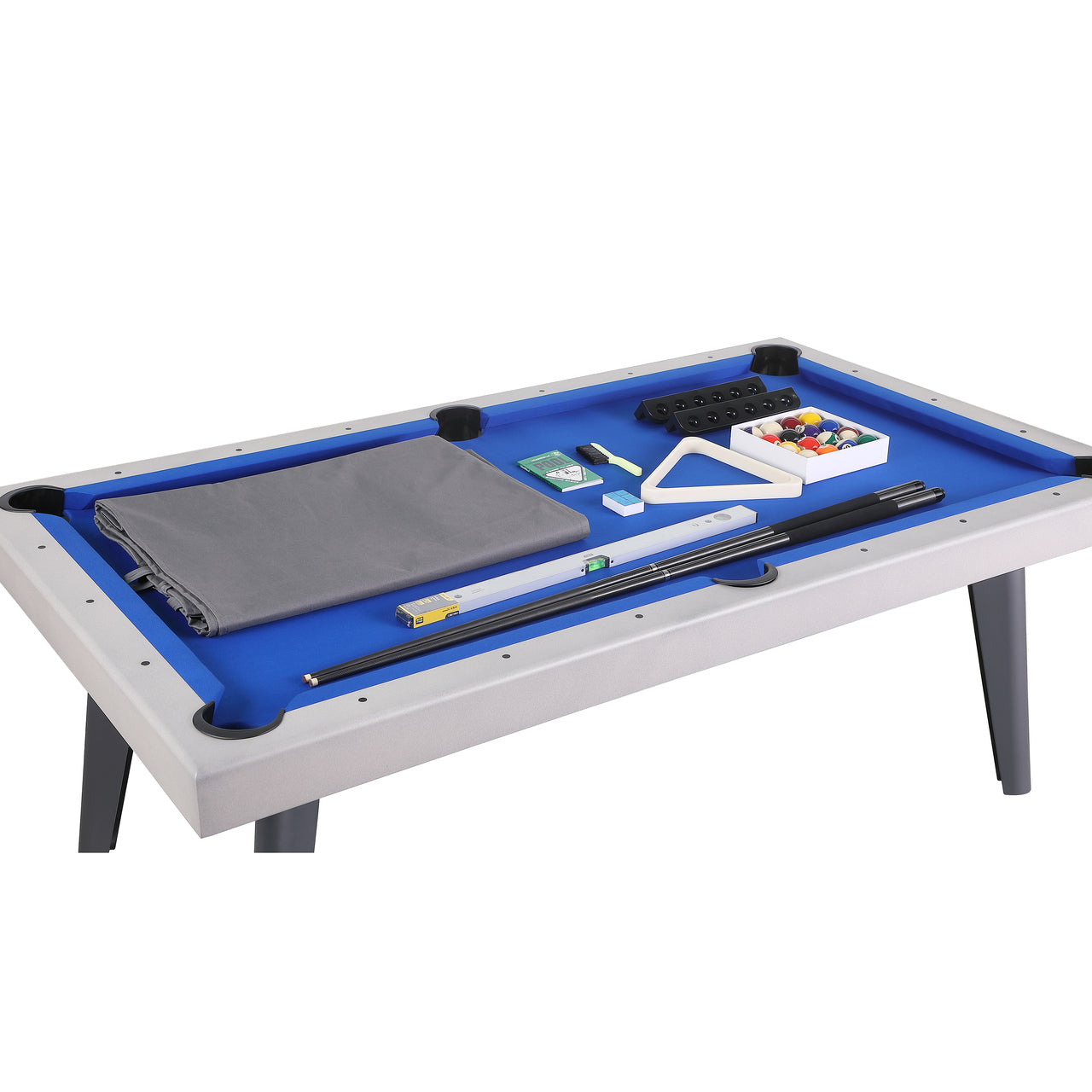 Playcraft Santorini 7’ Outdoor Slate Pool Table with Dining Top Benches and Ping Pong