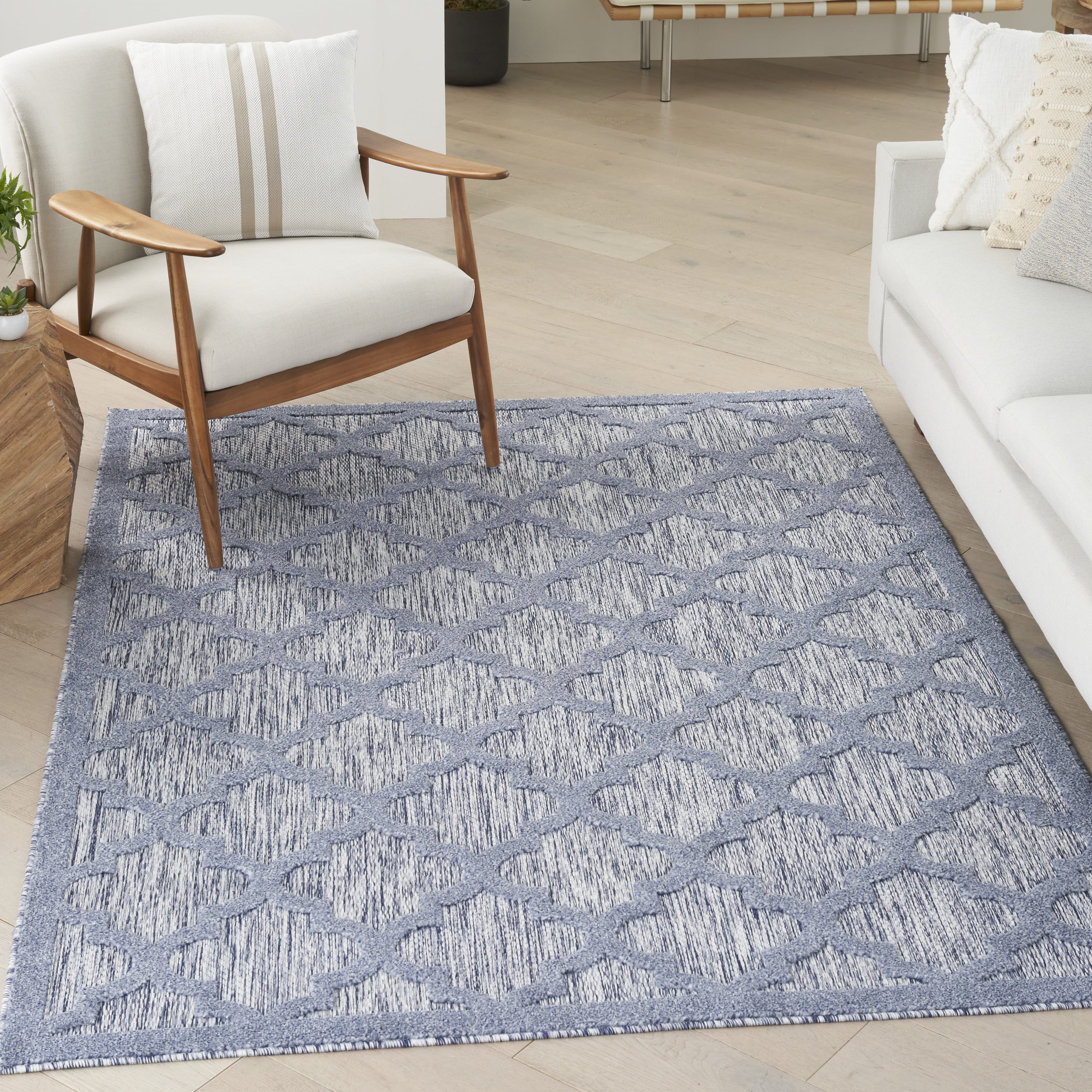 Nourison Easy Care Indoor/Outdoor Denim Blue 5' x 7' Area Rug, (5x7)