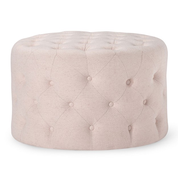 Maven Lane Marcy Traditional Round Ottoman In Fabric Upholstery