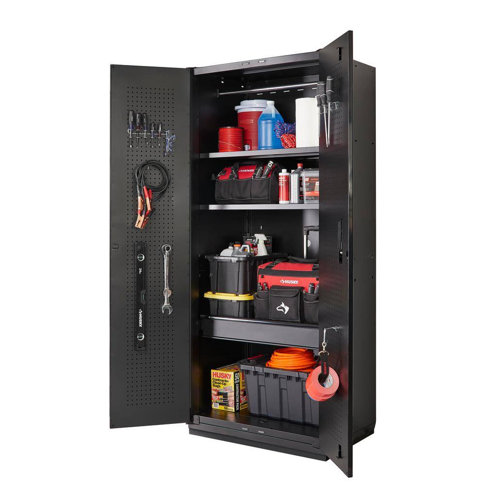 Husky 4-Piece Heavy Duty Welded Steel Garage Storage System in Black (92 in. W x 81 in. H x 24 in. D) HTC411020