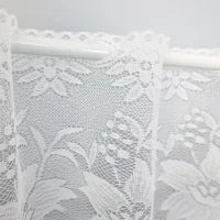 ZHH Sheer Voile Kitchen Valance Floral Embroidery Lace Swag Curtains Set Rod Pocket Home Decor  2PCS White