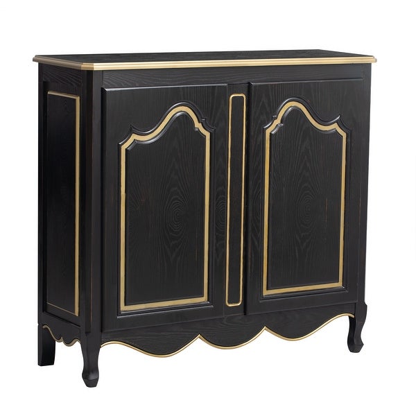 Accent Storage Cabinet with 2 Doors，Pure Hand Drawn，Solid Wood Legs