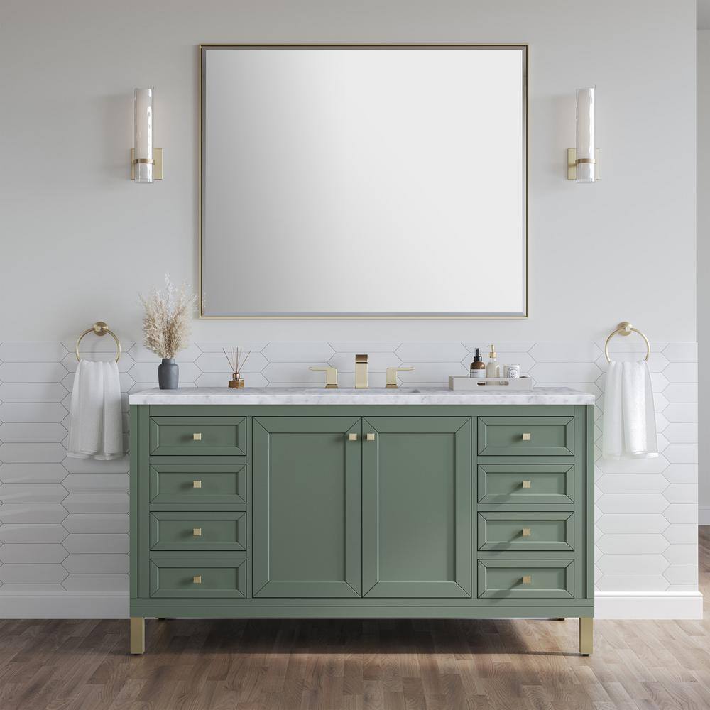 James Martin Vanities Chicago 60.0 in. W x 23.5 in. D x 34 in. H Bathroom Vanity in Smokey Celadon with Carrara Marble Marble Top 305-V60S-SC-3CAR