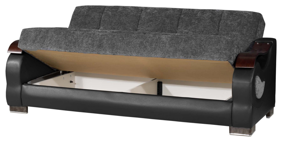 Unique Sleeper Sofa  Padded Chenille Seat  ampCurved Wooden Armrests   Contemporary   Sleeper Sofas   by Decorn  Houzz