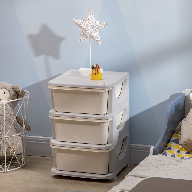 Qaba 3 Tier Kids Storage Unit Dresser Tower With Drawers Chest Toy Organizer For Bedroom Nursery Kindergarten Living Room For Boys Girls