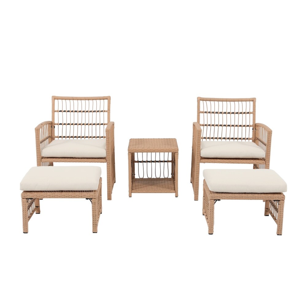 Outdoor 5 Piece Rattan Conversation Set with Cushion