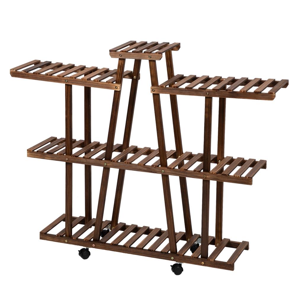 Winado 15-Tier Natural Pine Wood Rolling Flower Stand Plant Rack Pot Holder