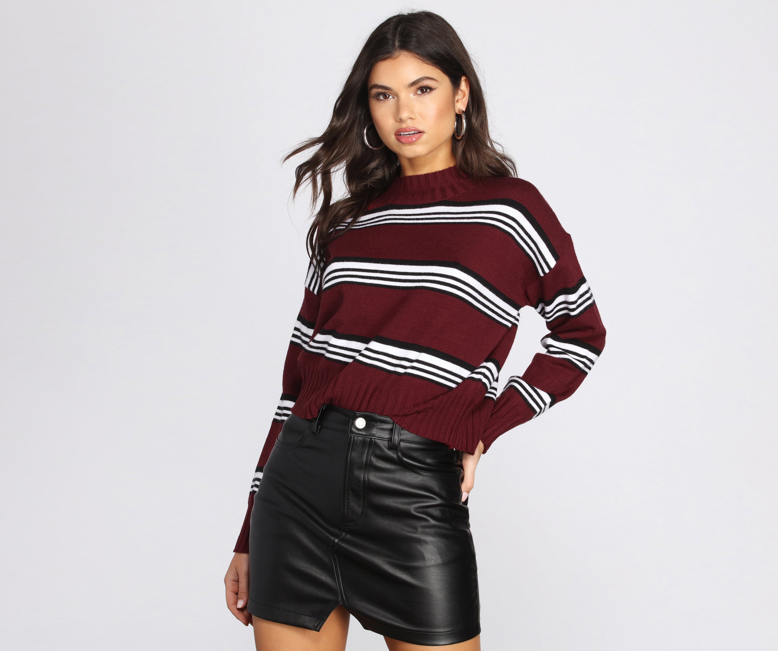 Stripe The Way Mock Neck Sweater