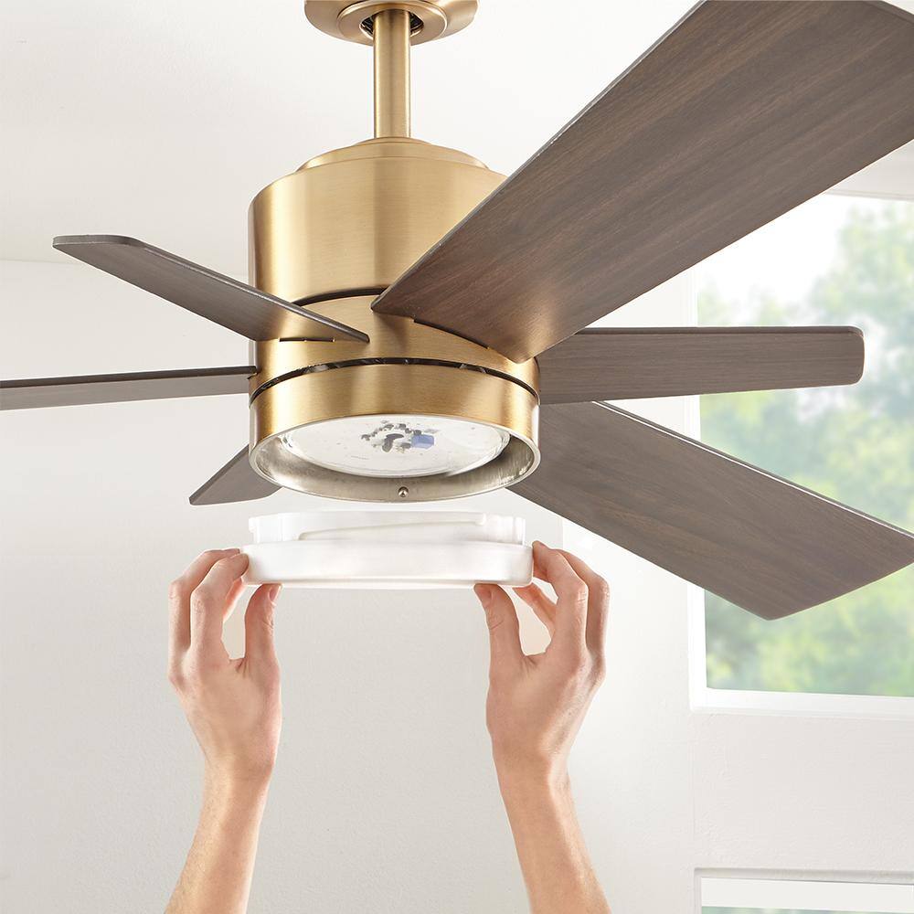 Home Decorators Collection Hexton 52 in. Indoor Integrated LED Brushed Gold Ceiling Fan with Light Kit Remote Control and 6 Reversible Blades 56024