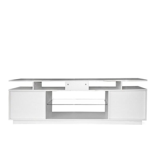 70''L Modern 2 Door TV Stand Media Console with Glass Shelf for Living Room Bedroom