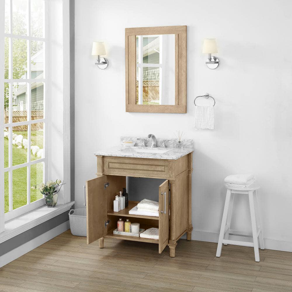 Home Decorators Collection Aberdeen 30 in x 22 in D x 345 in H Bath Vanity in Antique Oak with White Carrara Marble Top