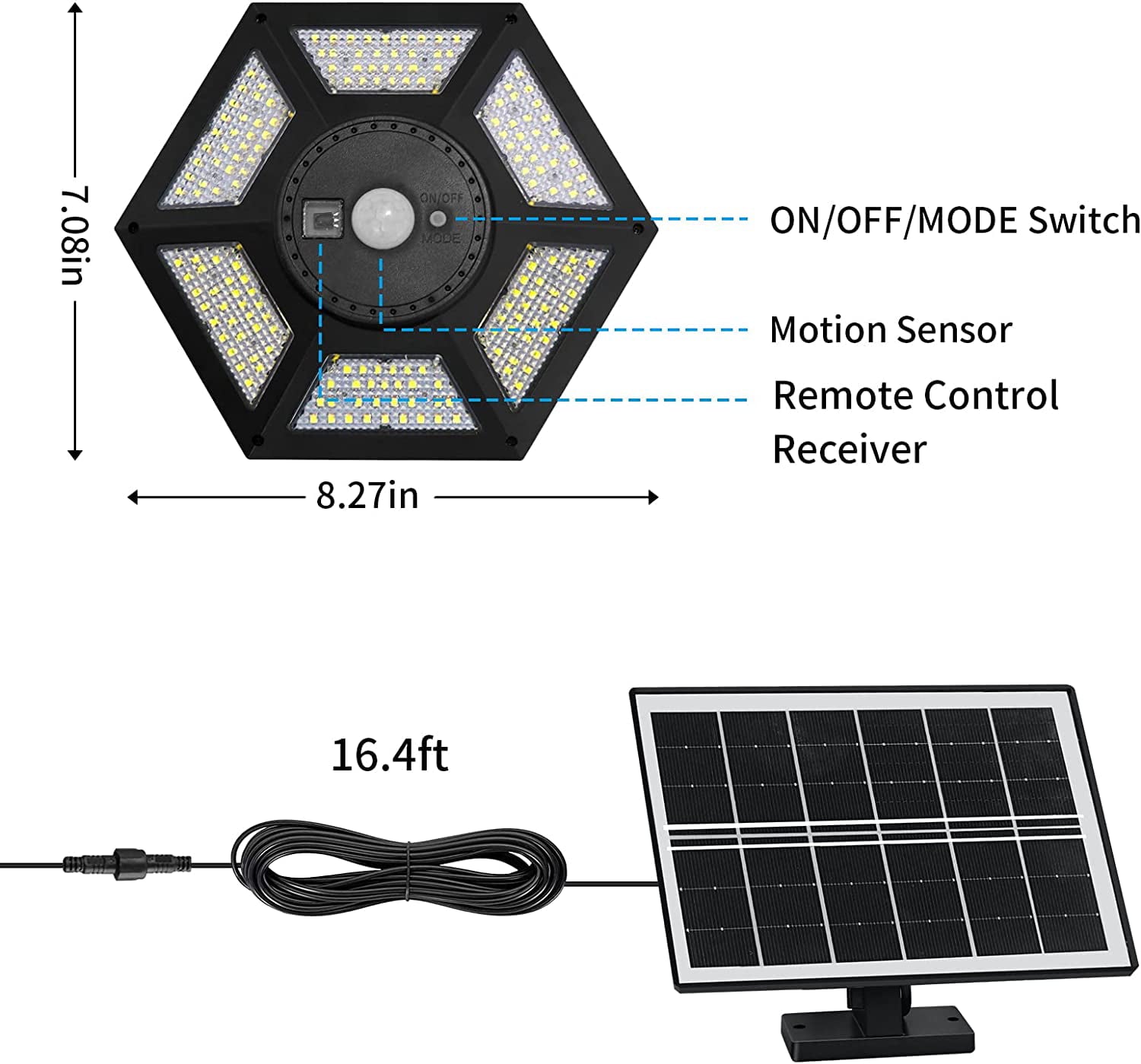 Solar Shed Light Indoor Outdoor Auzev 180LED Dual Head Solar Powered Pandent Daytime Work Lights with 5 Lighting Modes and 3 Timers， Solar Indoor Lights Motion Sensor with Remote 1 Pack