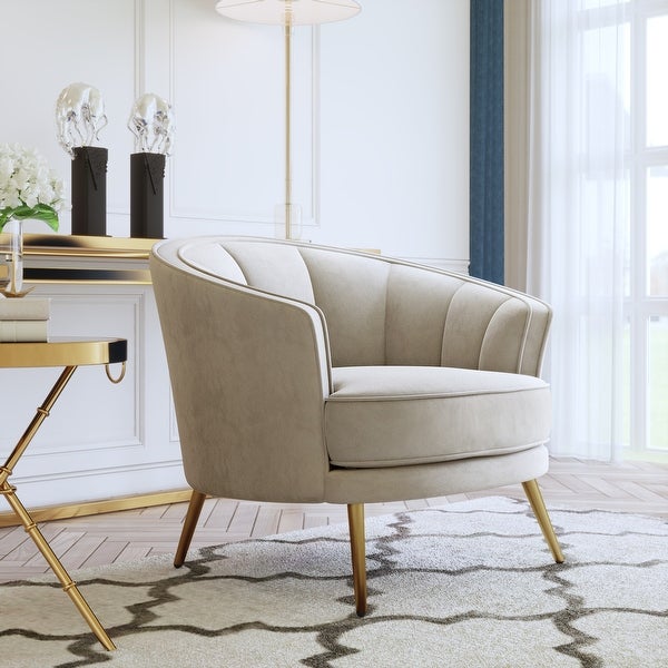 Modern Velvet Accent Barrel Chair With Metal Legs