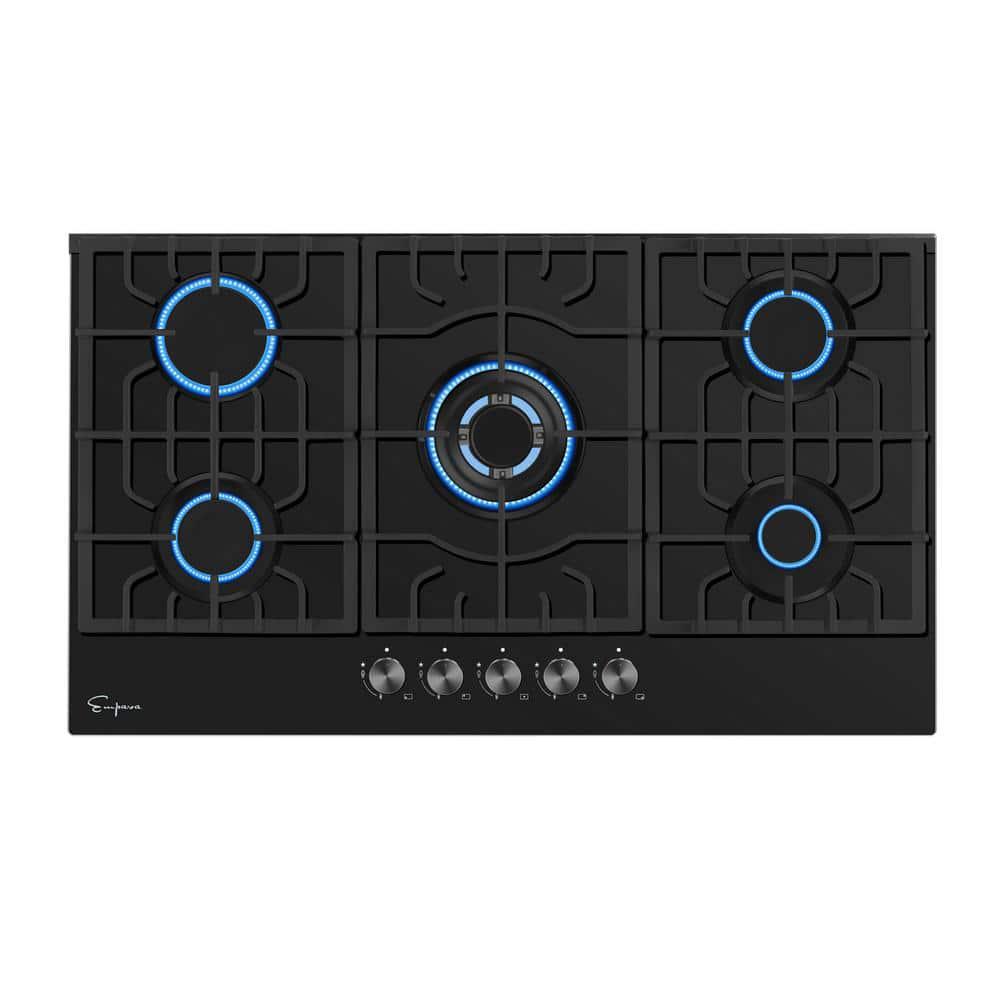 Empava 30 in Gas Stove Cooktop with 5 Sealed Burners in Black Tempered Glass including Power Burner