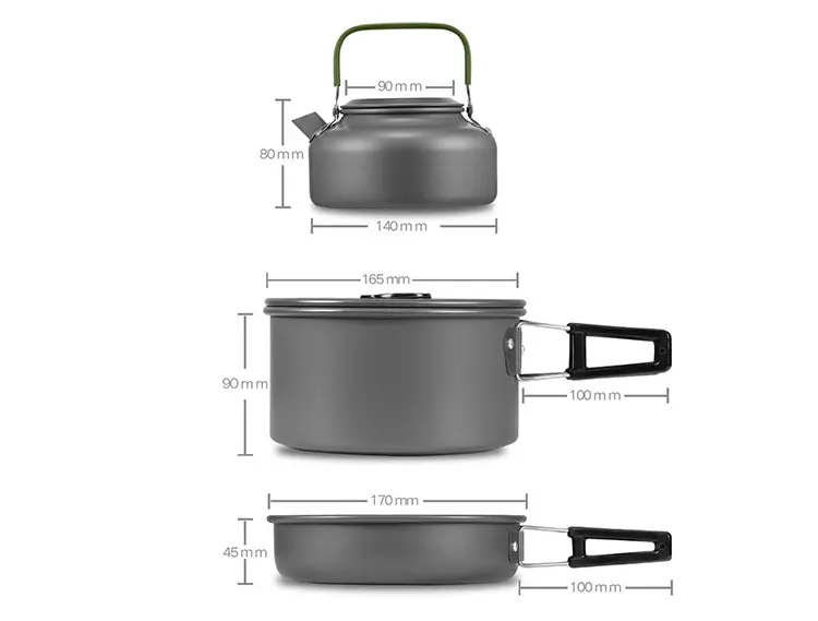 Outdoor DS 308 Pot Set Combination Alumina Portable Camping Pans With Accessories Mesh Set Bag For Backpacking  Hiking  Picnic