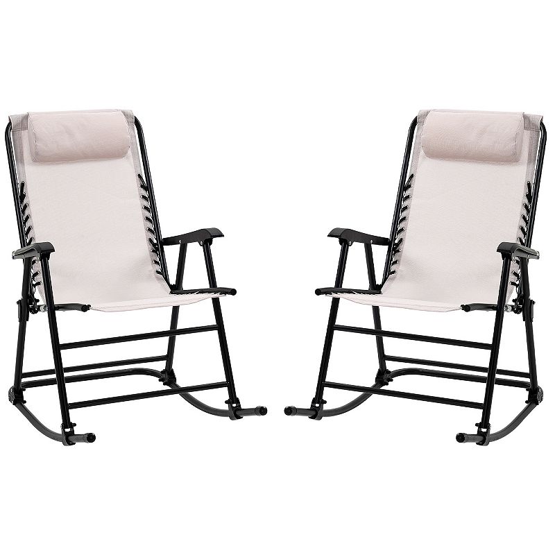 Outsunny Mesh Outdoor Patio Folding Rocking Chair Set   Grey