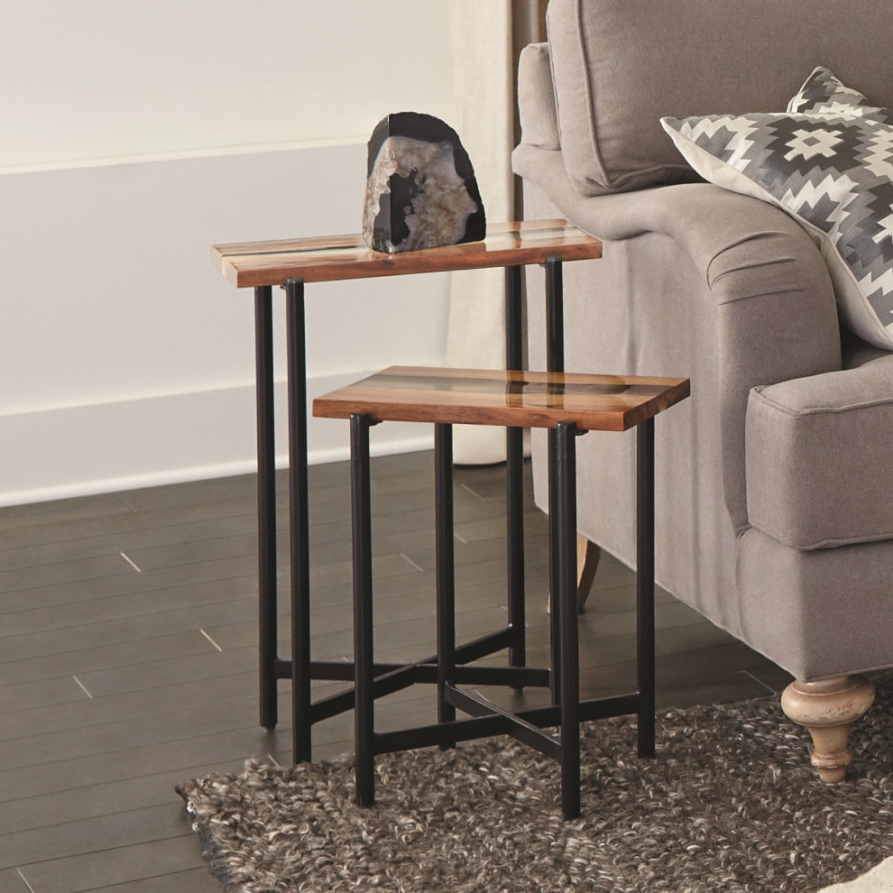 Rivers Edge 18 quotAcacia Wood and Acrylic Nesting End Tables  Set of 2   Industrial   Coffee Table Sets   by Trademark Global  Houzz