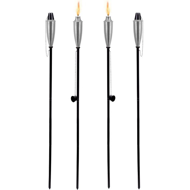 Birdrock Home 4 pack Outdoor Garden Torches Satin Silver