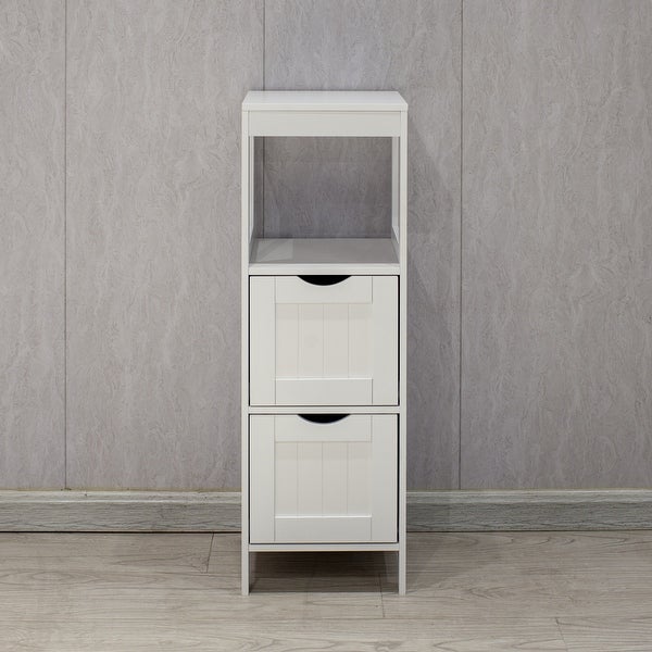 White Floor Cabinet with 2 Drawer Wooden Storage Cabinet