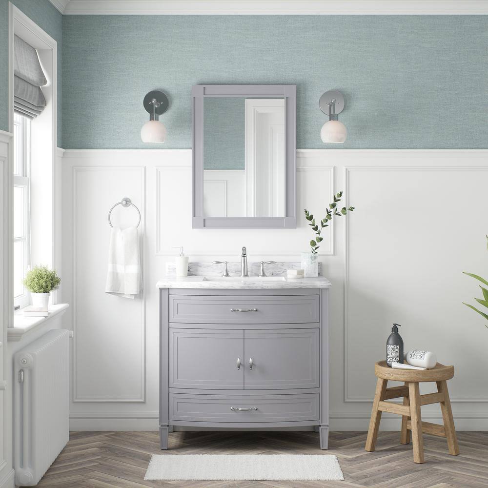 Home Decorators Collection Dacosti 36 in. W x 22 in. D x 34.5 in. H Single Sink Bath Vanity in Pebble Gray with White Carrara Marble Top Dacosti 36PG