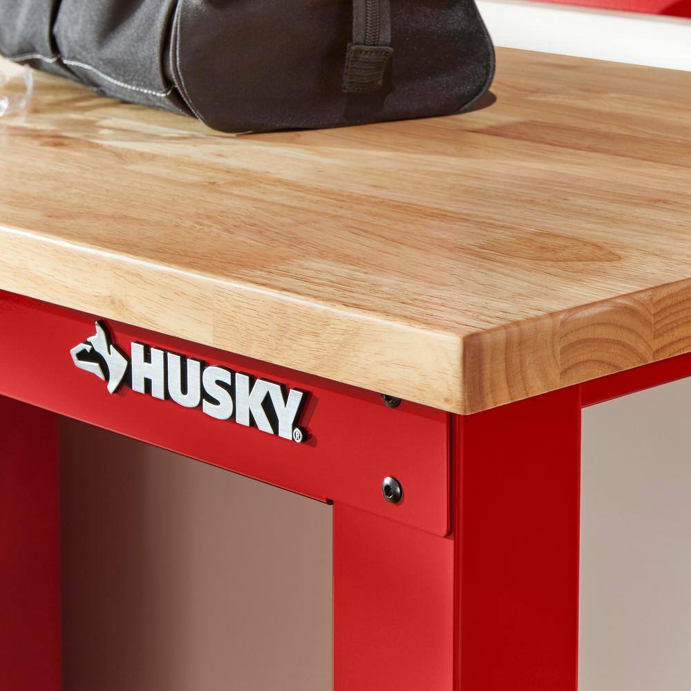 Husky 8 ft. Adjustable Height Solid Wood Top Workbench in Red for Ready to Assemble Steel Garage Storage System G9600R-US1