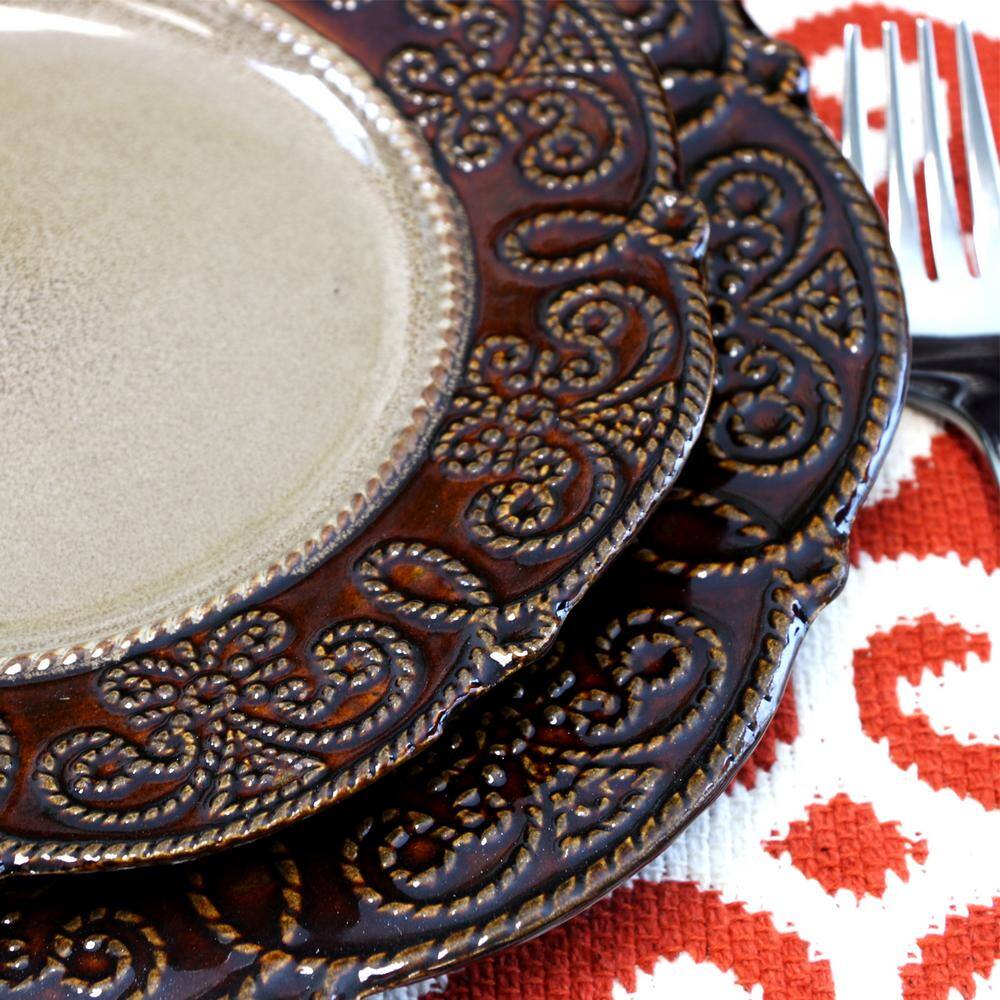 Elama Salia 16-Piece Traditional Brown Stoneware Dinnerware Set (Service for 4) 985106200M