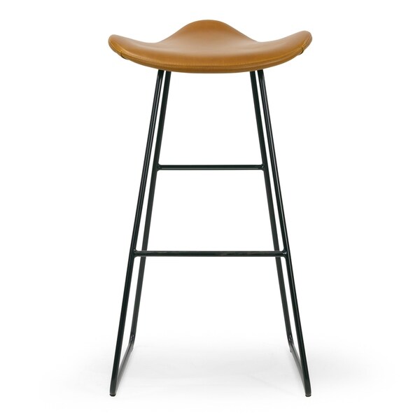 Set of 2 Aoi Brown Faux Leather Backless Barstool with Black Metal Legs