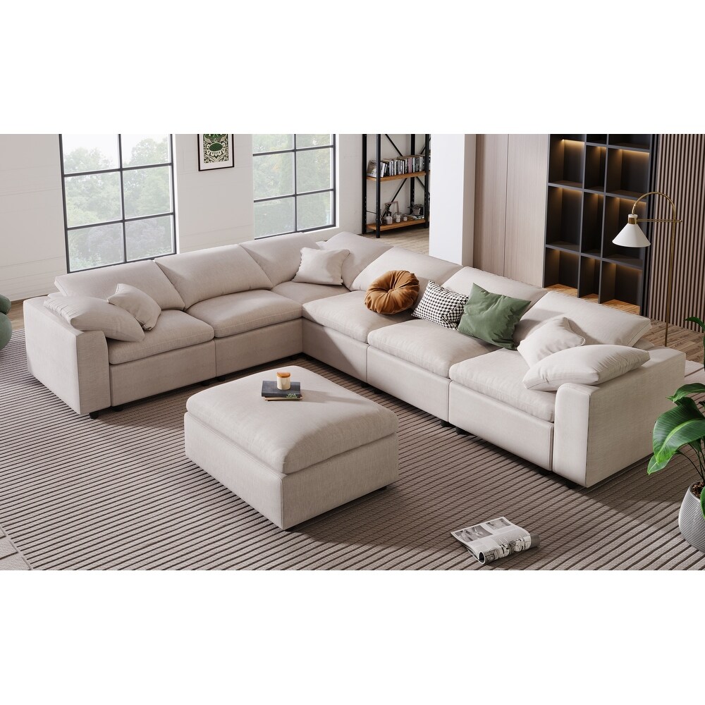 Modern Large L Shape Sectional Sofa  Fabric Sectional Sofa Set with Movable Ottoman Living Room Corner Sectional Sofa