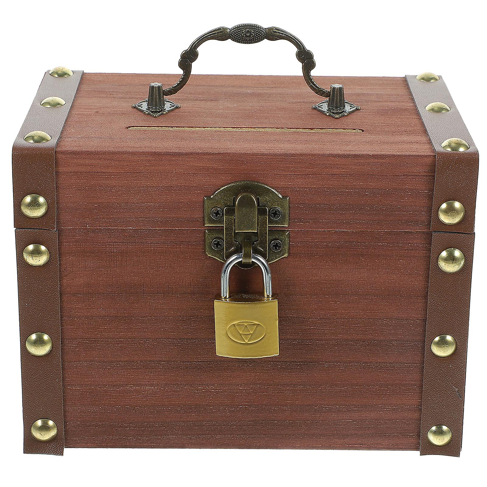 Wooden Piggy Bank Retro Style Treasure Chest Coin Storage Box Solid Wood Piggy Bank With Lock